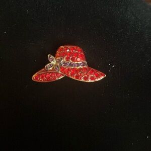 Vintage Rhinestone Red Hat Society Brooch